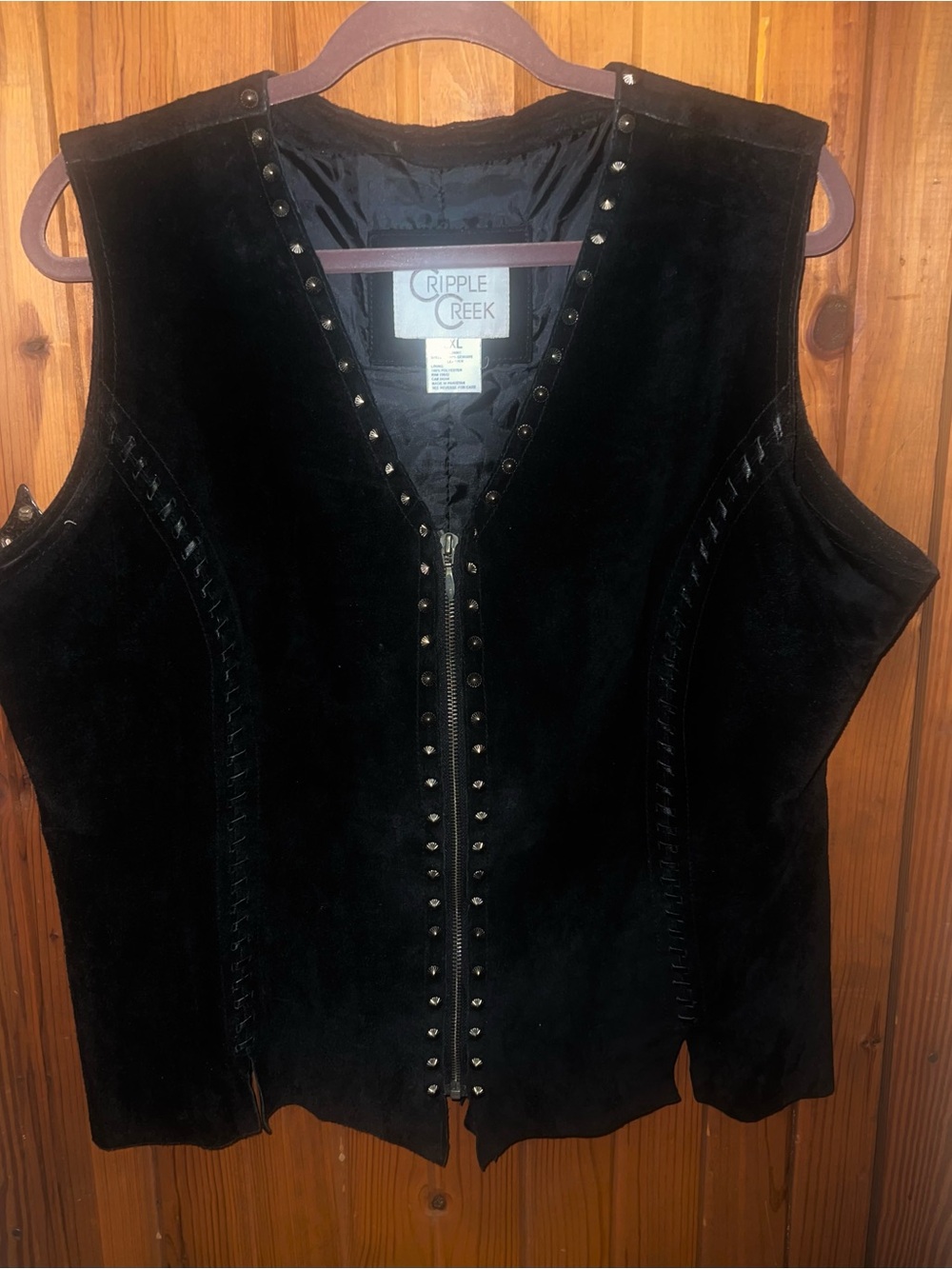 Ripple Creek Women's Black Suede Stud-Trim Vest